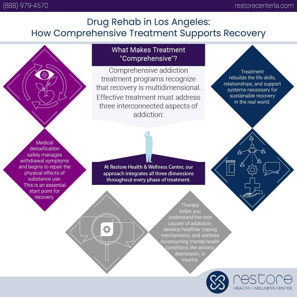 Drug Rehab in Los Angeles: How Comprehensive Treatment Supports Recovery Infographic